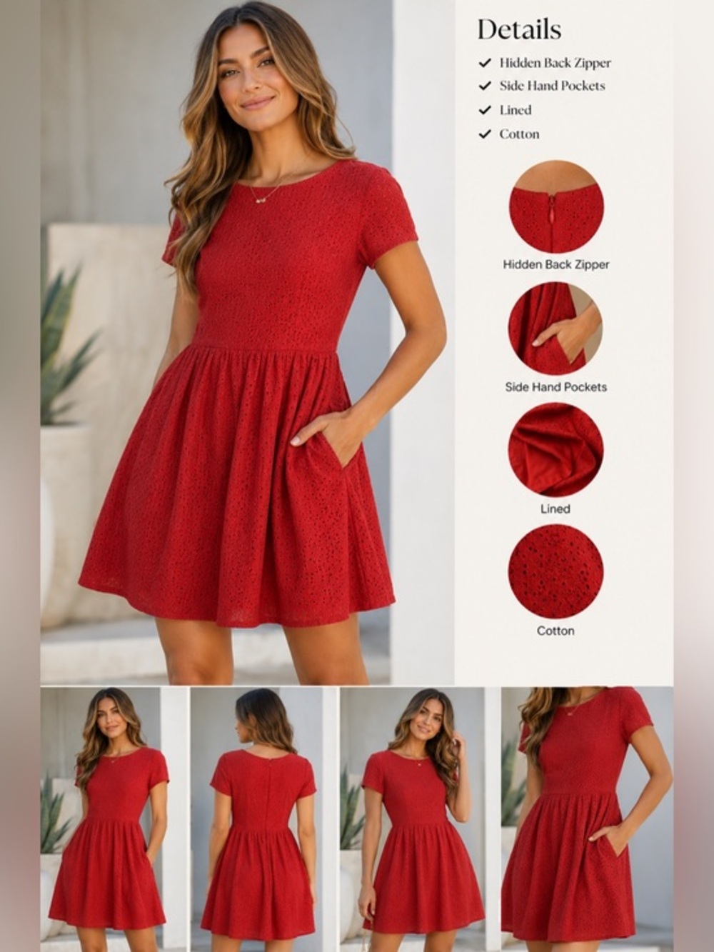 Brooks Brothers Red Fleece Cotton Eyelet Slip Dress Size 10‎